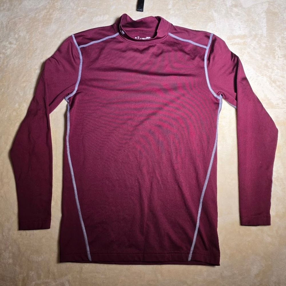 Under Armour Mens ColdGear Compression Shirt Mock Neck Maroon Burgundy Small